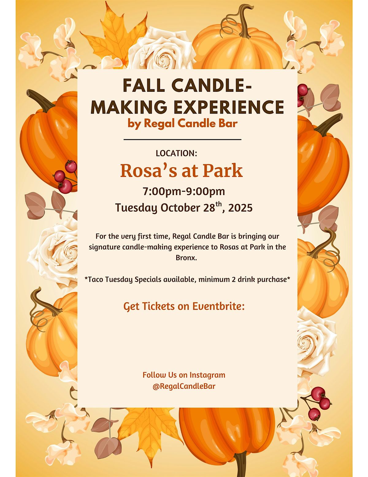 Fall Candle-Making Night at Rosas at Park | Hosted by Regal Candle Bar
