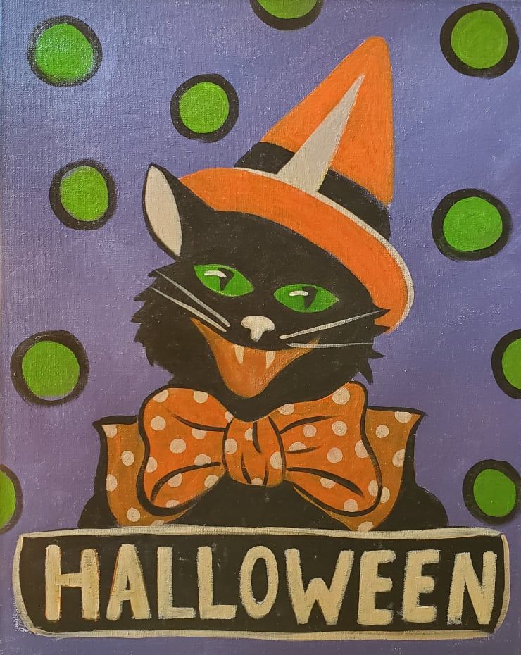 Retro Halloween Cat Paint Class!