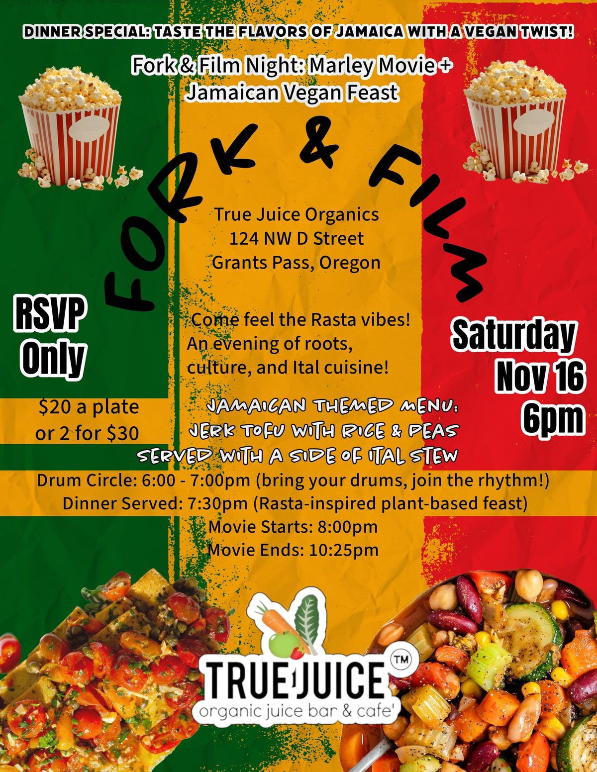 Fork & Film Night: Marley Movie + Jamaican Vegan Feast