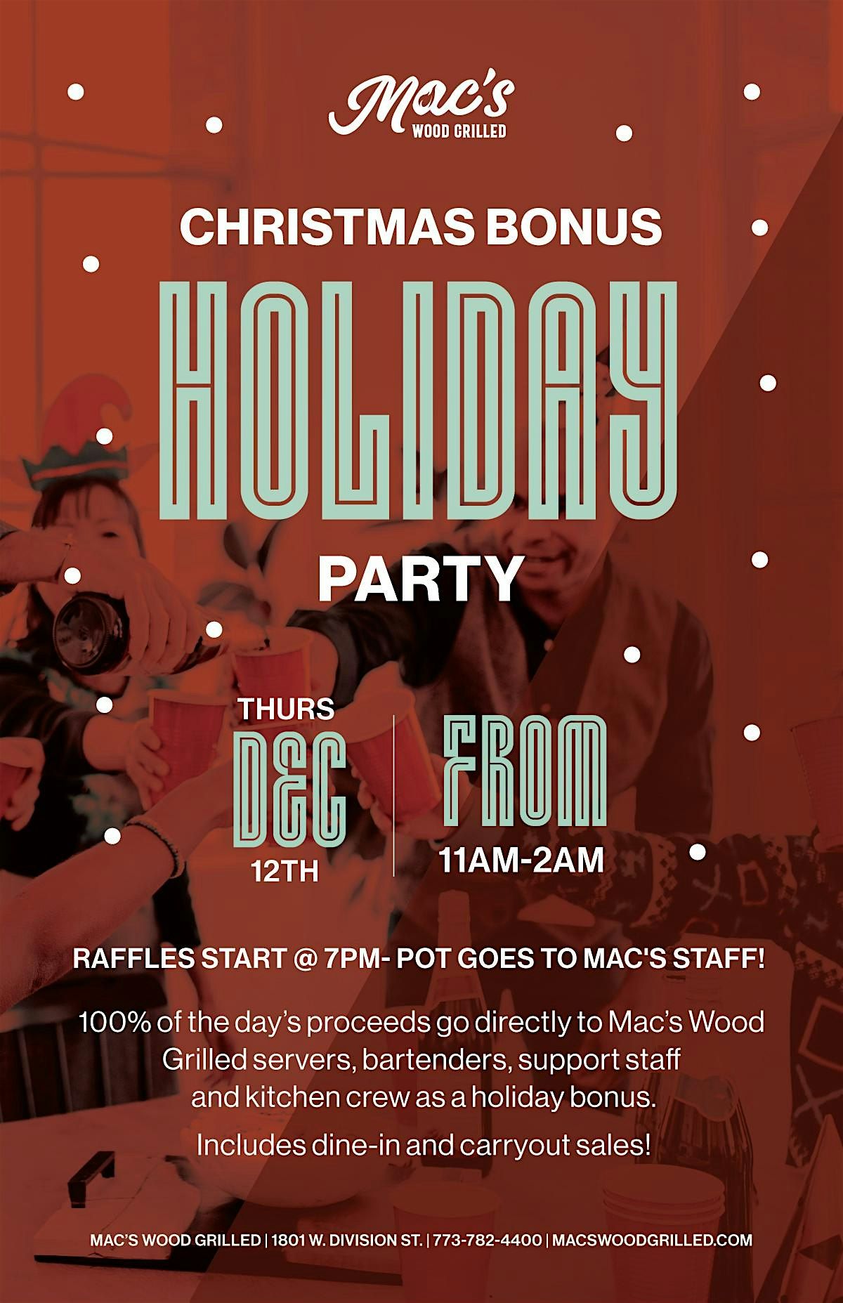 Christmas Bonus Holiday Party at Mac\u2019s Wood Grilled