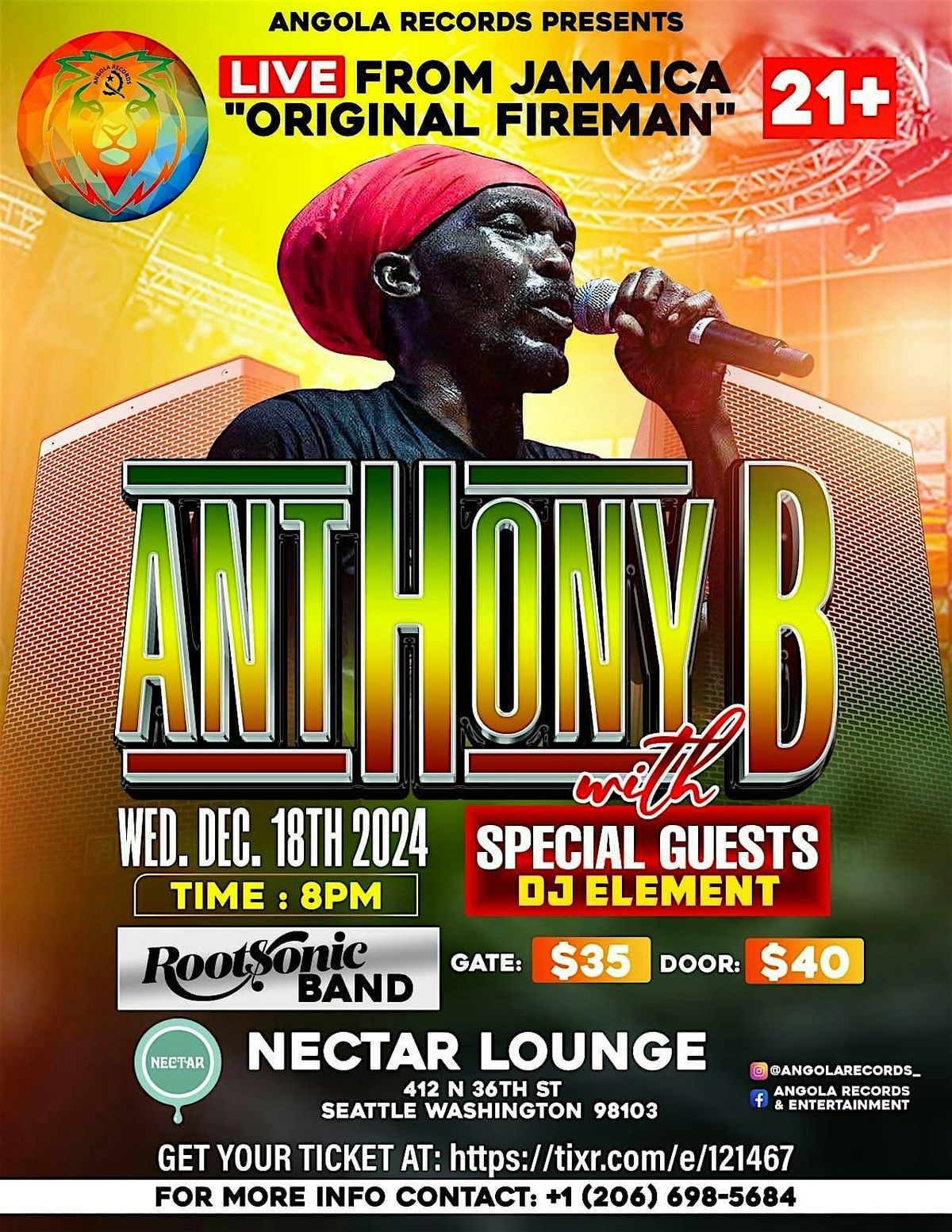 Anthony B in Seattle December 18 at Nectar Lounge