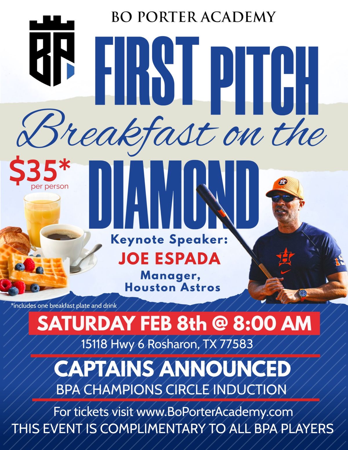 Bo Porter Academy First Pitch Breakfast on the Diamond