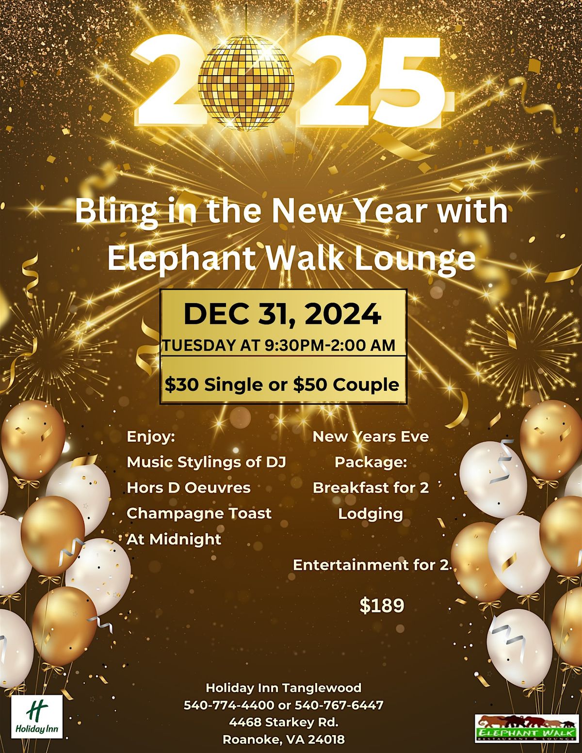 New Years at the elephant walk restaurant