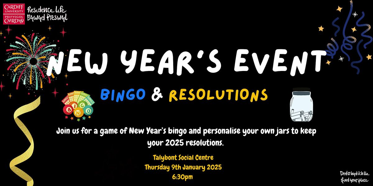 New Year\u2019s Bingo and Resolutions \u00a6 Bingo a Phenderfyniadau Blwyddyn Newydd