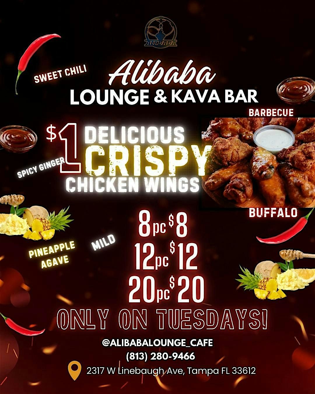 $1 Crispy Chicken Wing Tuesdays at Alibaba Lounge & Kava Bar!