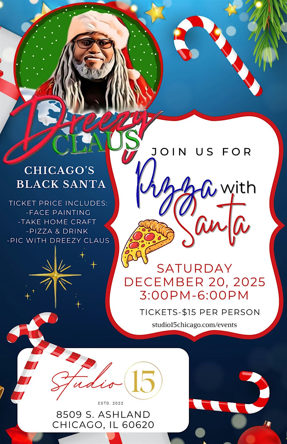 Pizza w\/ Dreezy Claus ~ Chicago's Black Santa
