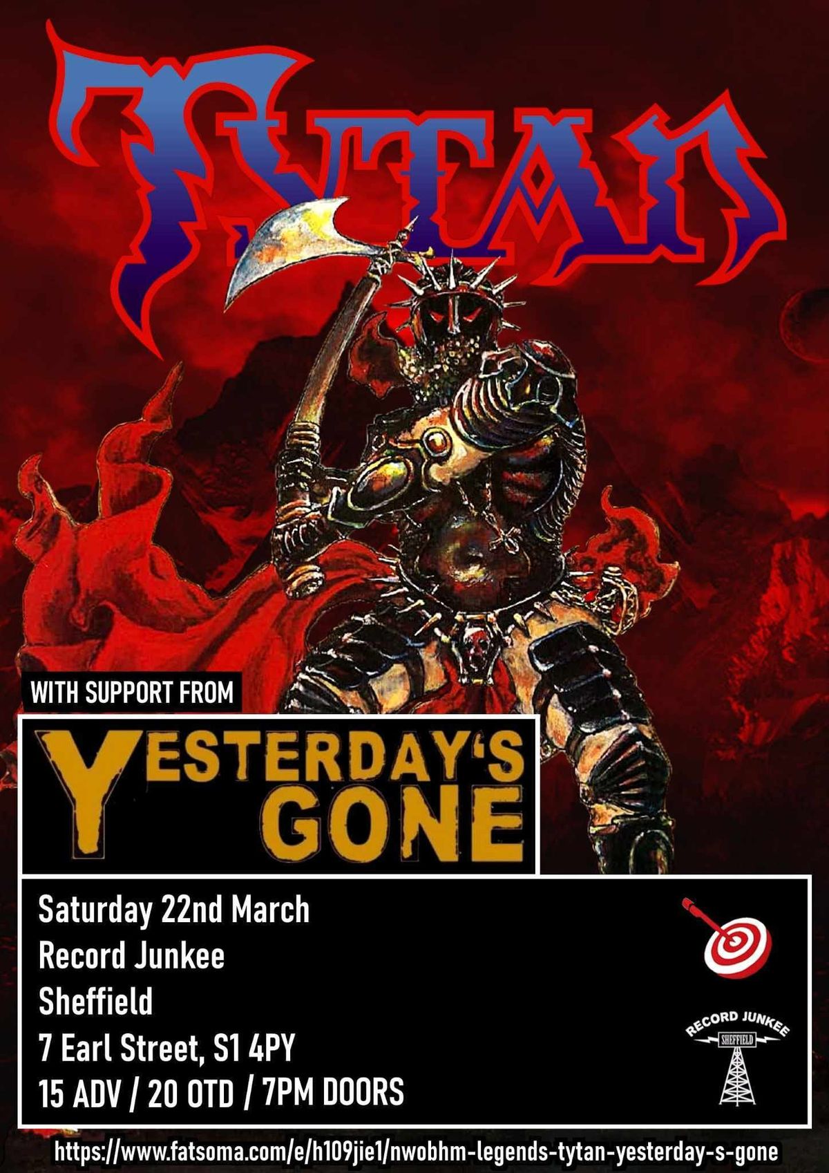 NWOBHM Legends, TYTAN + Yesterday's Gone - \u00a315 ADV \/ \u00a320 OTD 