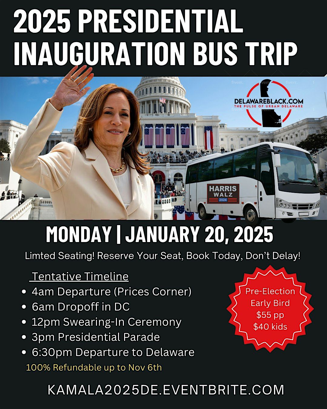 Kamala D. Harris 2025 Inauguration Bus Trip (Delaware)