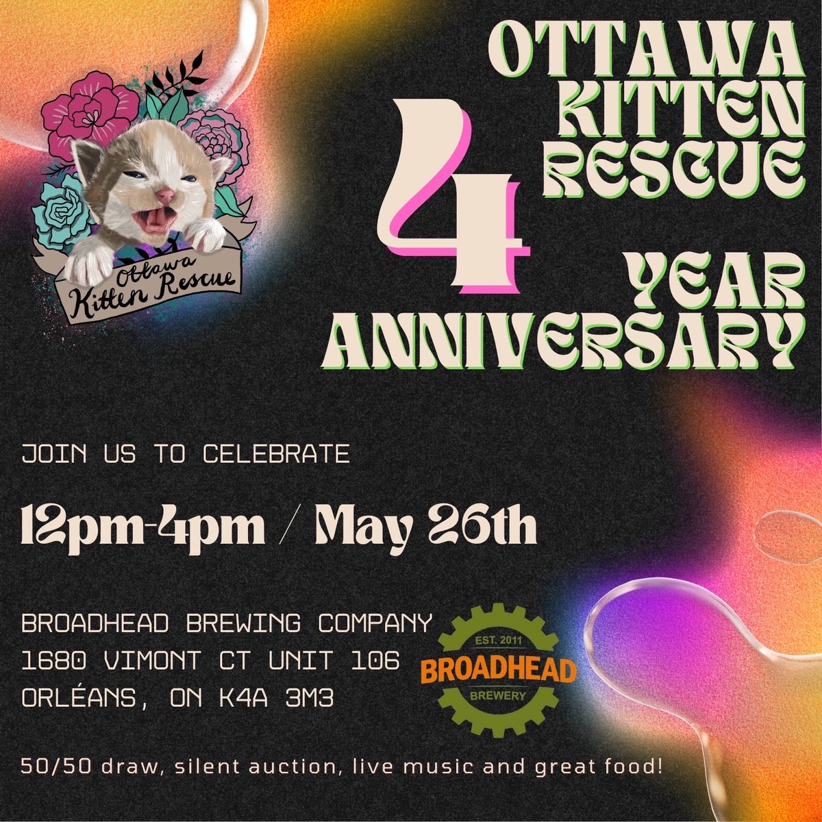 Ottawa Kitten Rescue's 4th Anniversary Celebration & Fundraiser