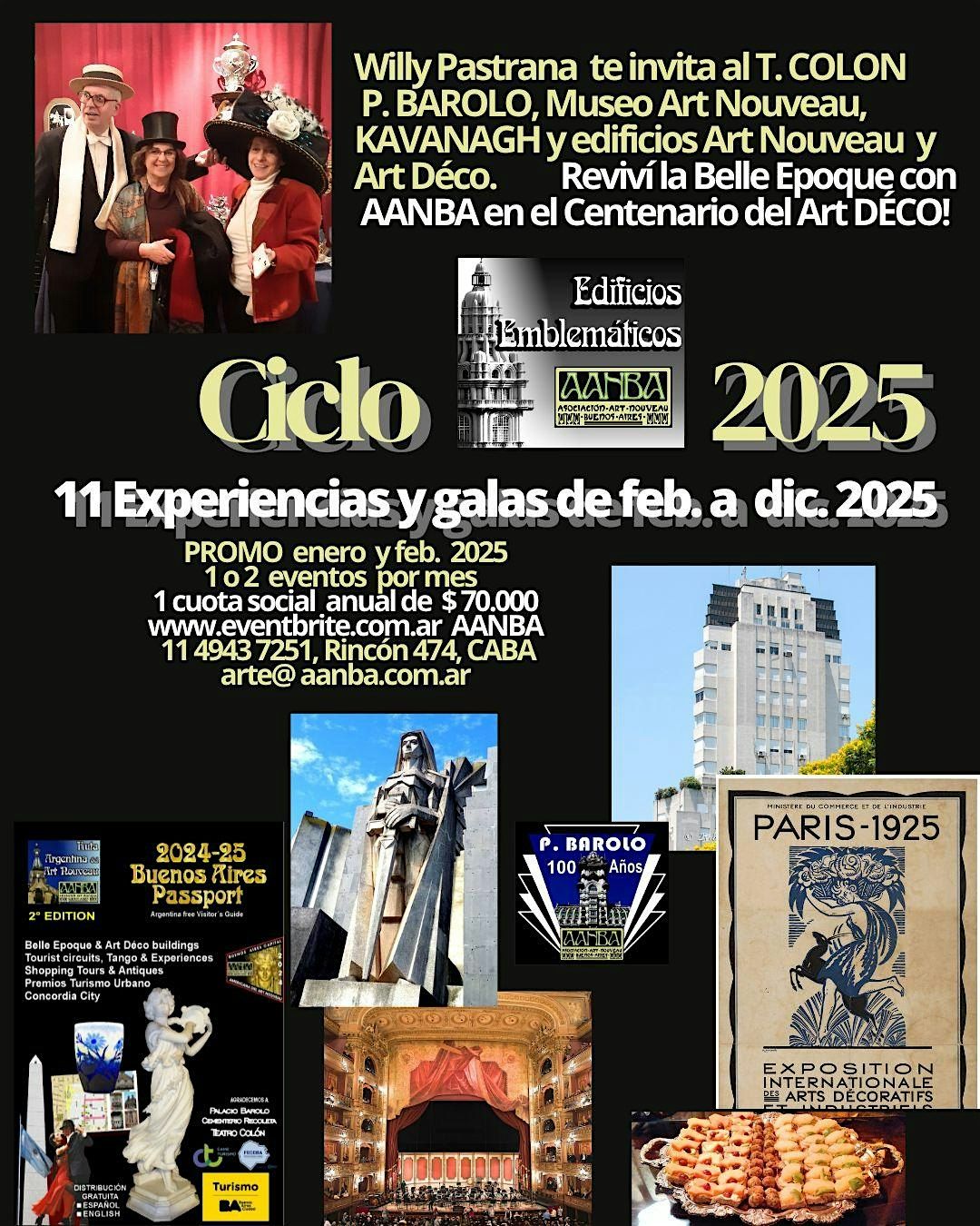 Ciclo AANBA 2025 de feb. a dic. en edif. KAVANAGH, T. COLON, P. BAROLO, etc