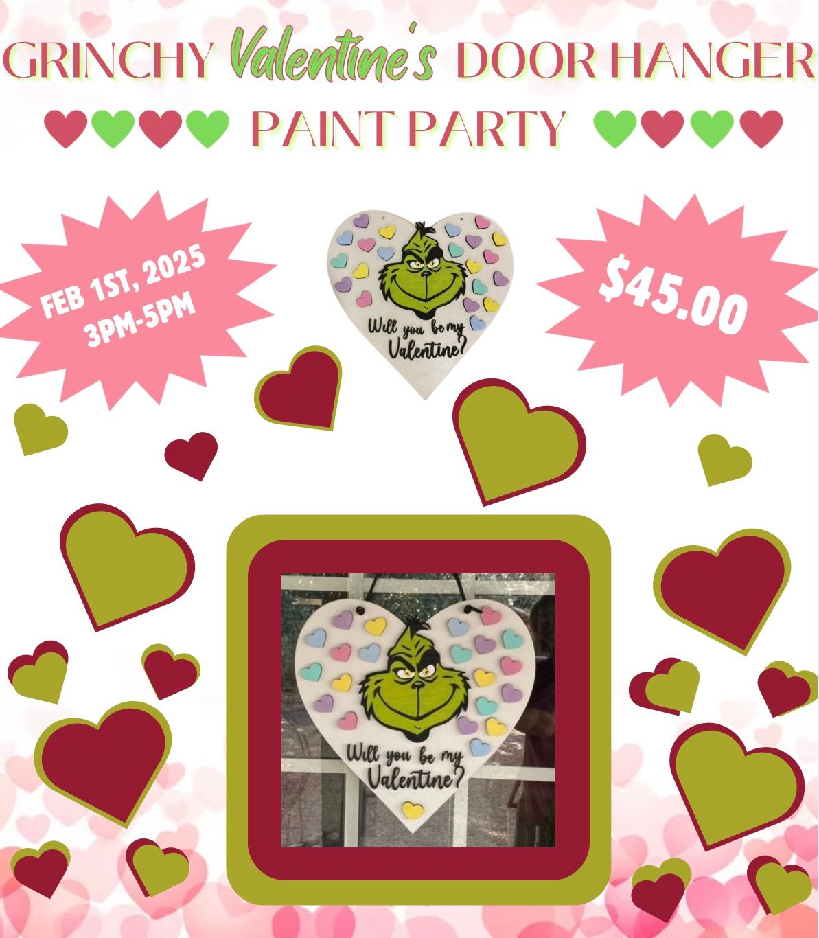 Grinchy Valentines Day Door Hanger Paint Party