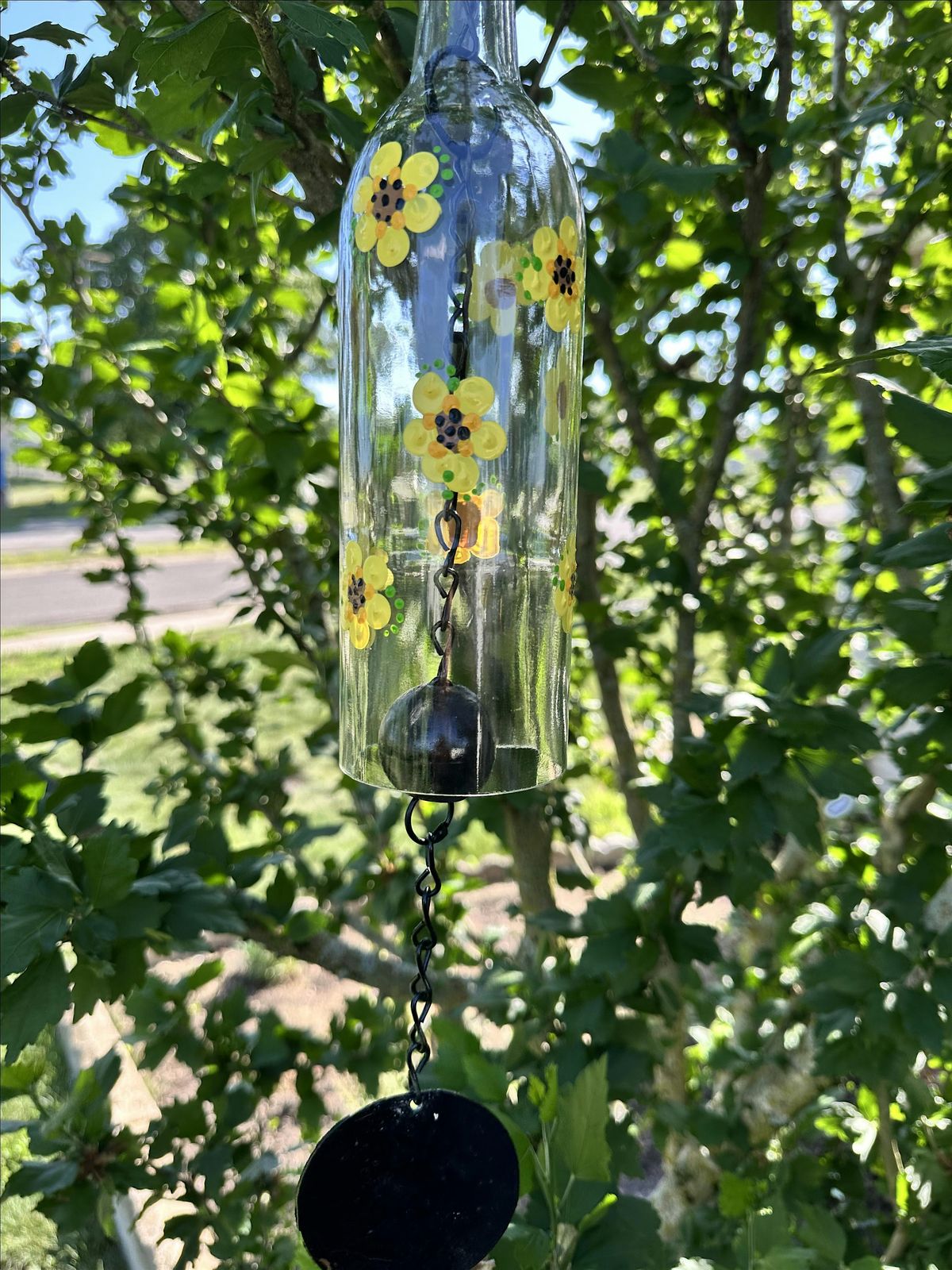 Painted Wine bottle windchime workshop