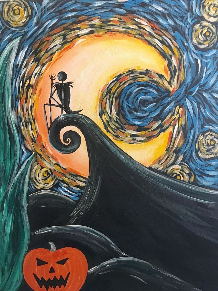 Sold Out!!!- Halloween Paint and Sip - Starry Night + Jack Skellington