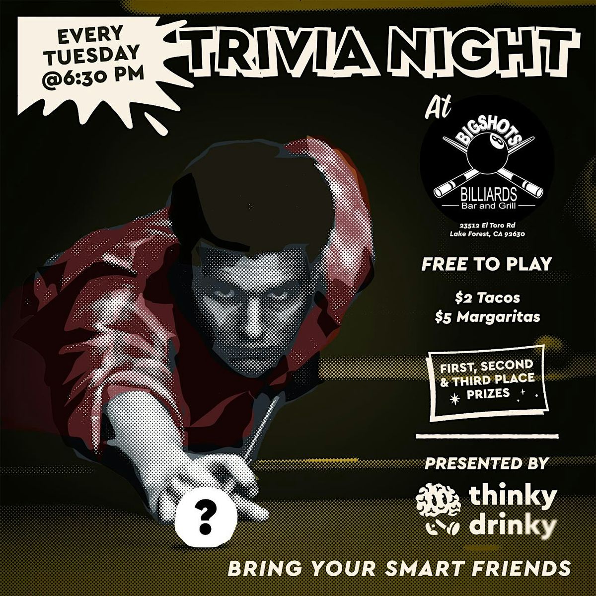 FREE TRIVIA night - Tuesdays at 6:30 - Bigshots Billiards in Lake Forest
