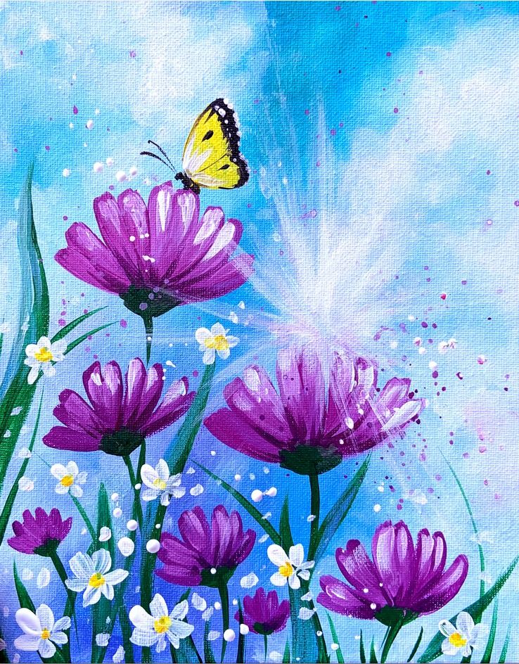 Paint Nite: Butterfly in Purple Flowers