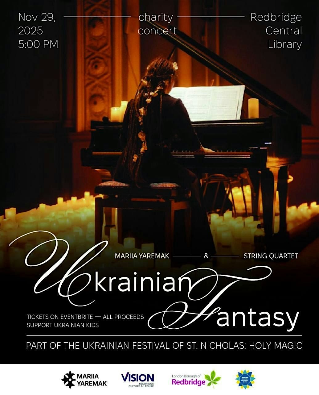\u2728 Candlelight Charity Concert: Ukrainian Fantasy with Maria Yaremak \u2728
