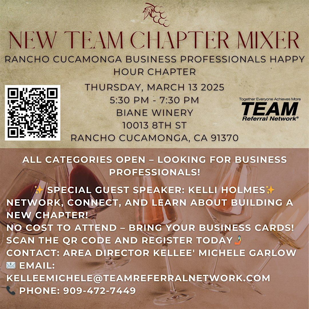 New TEAM Chapter Mixer \u2013 Rancho Cucamonga Business Professionals Happy Hour