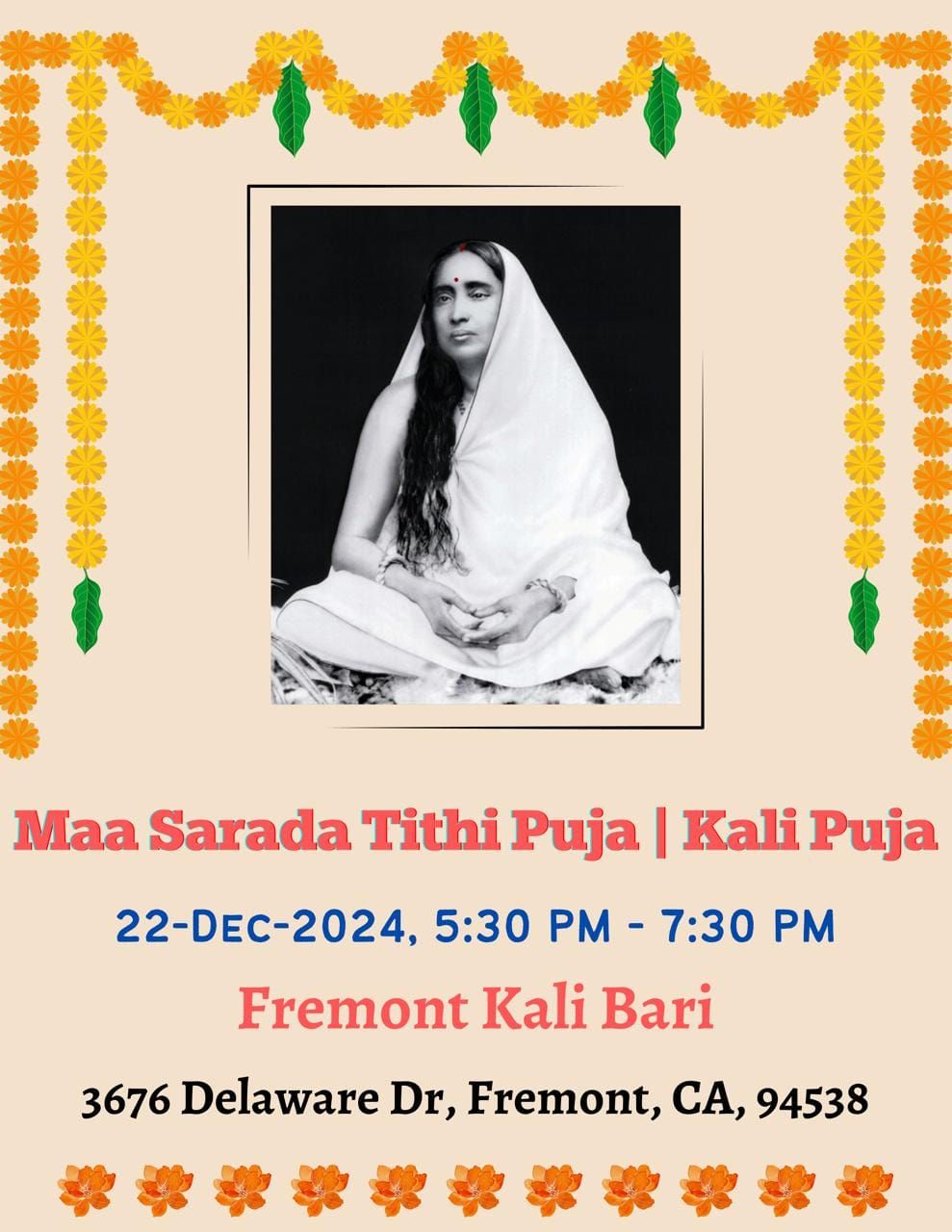 Maa Sarada Devi Tithi and Kali Puja