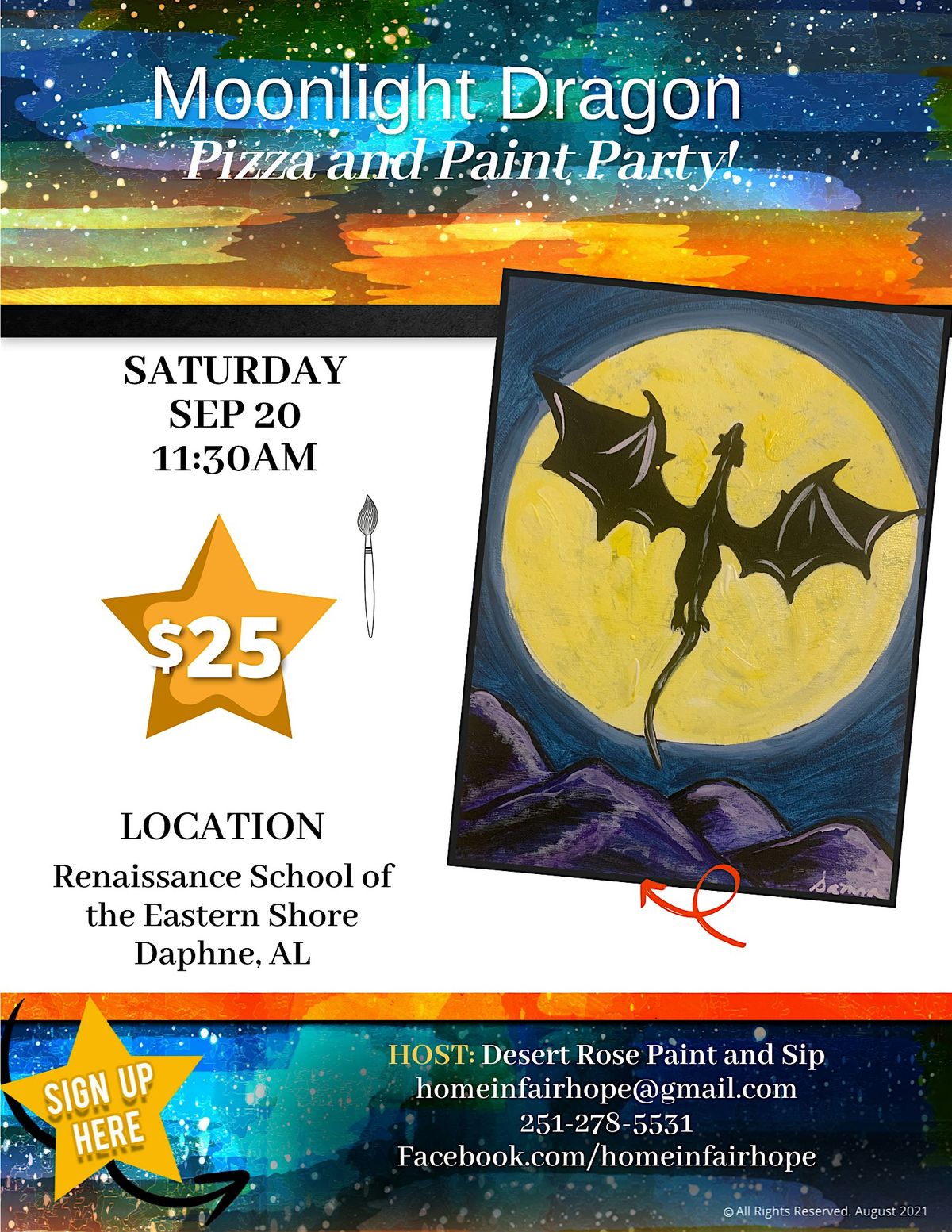 Moonlight Dragon Pizza and Paint Party!