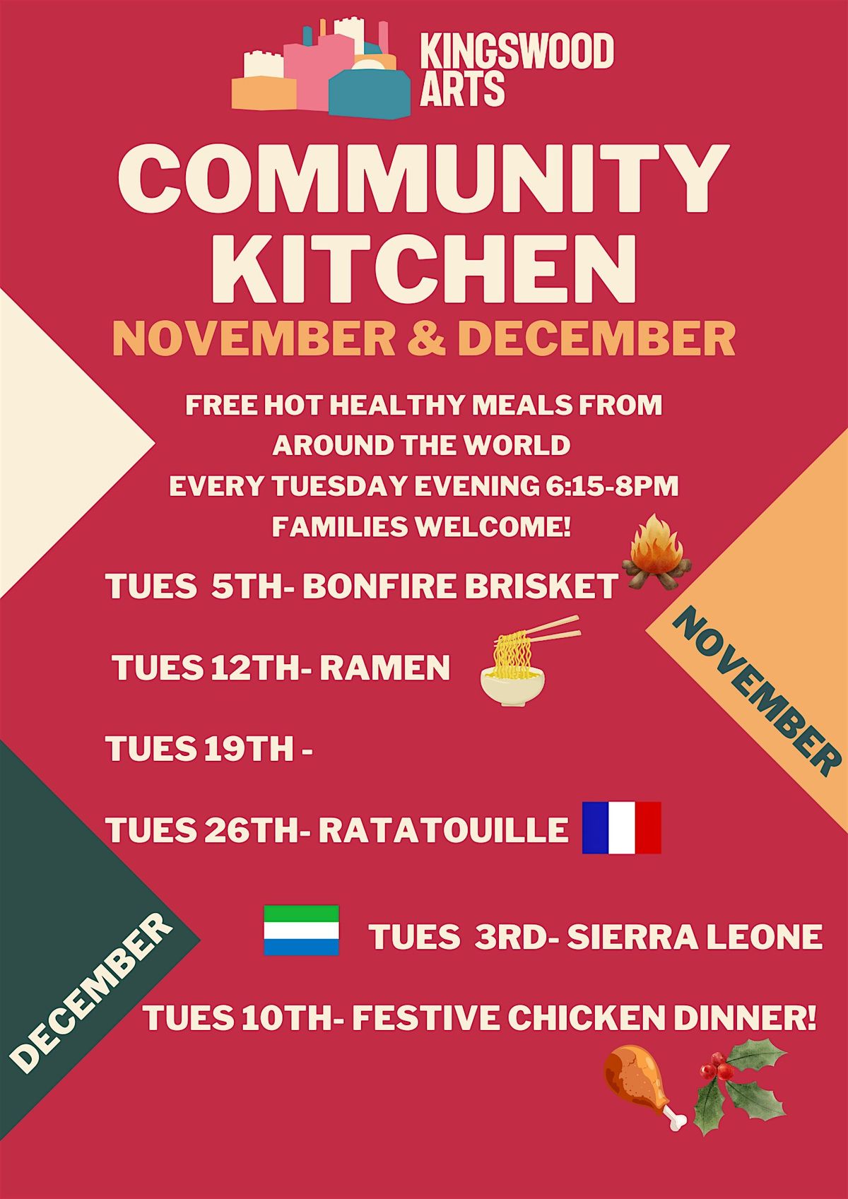 Kingswood Arts Community Kitchen- Festive Chicken Dinner!