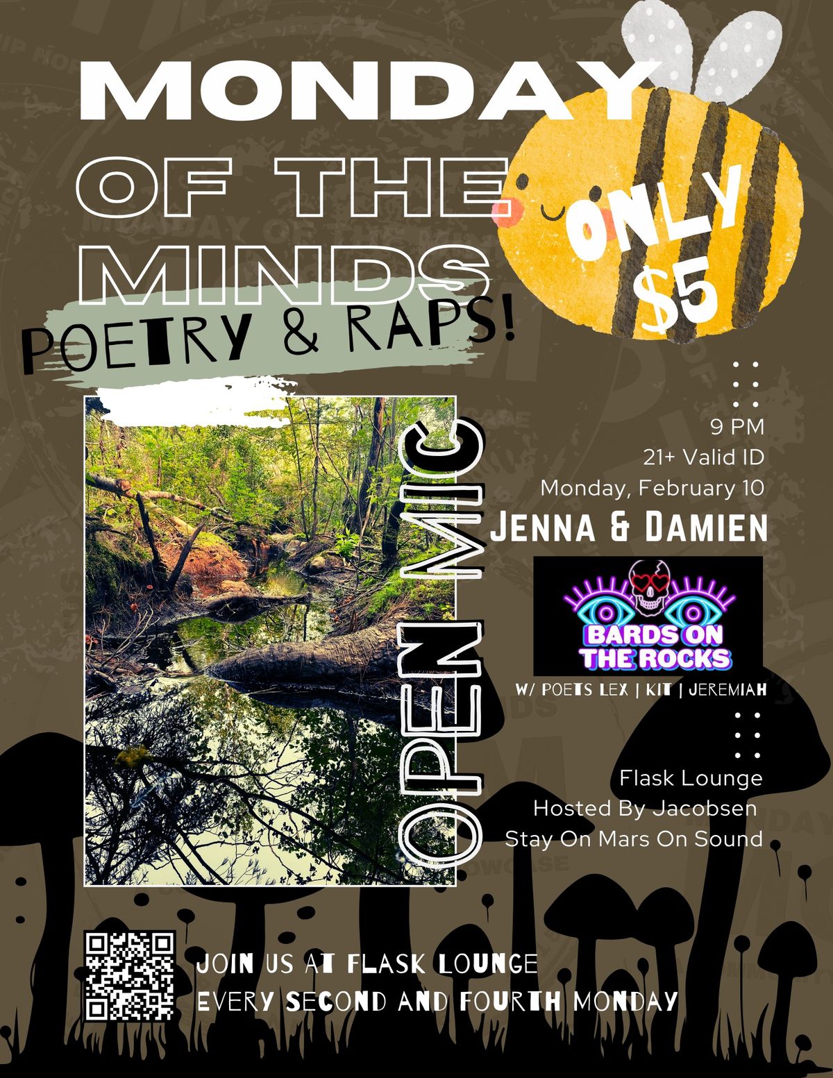 MONDAY OF THE MINDS w\/ New Hampshire Poetry Collective \u201cBards On The Rocks\u201d & Jenna and Damien