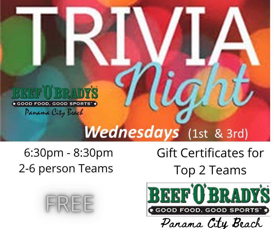 Trivia @ Beefs at the Beach  FREE 1st & 3rd Wednesday