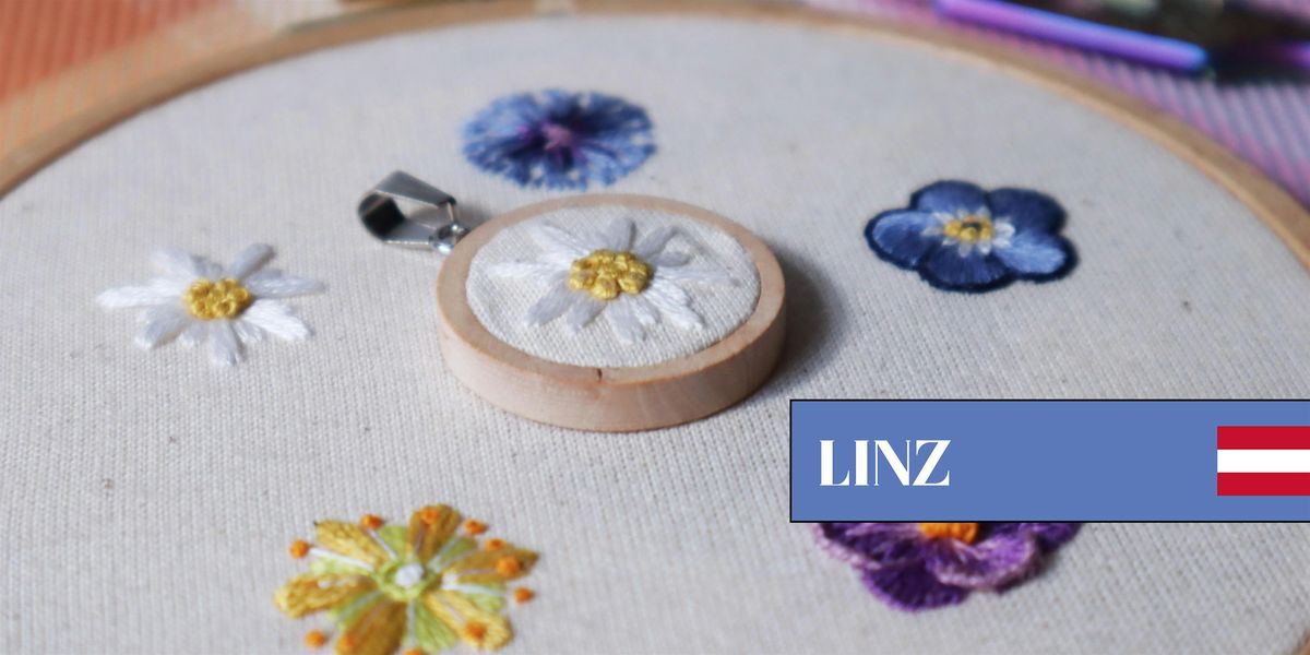 Embroider Tiny Flowers & Turn One into a Pendant in Linz