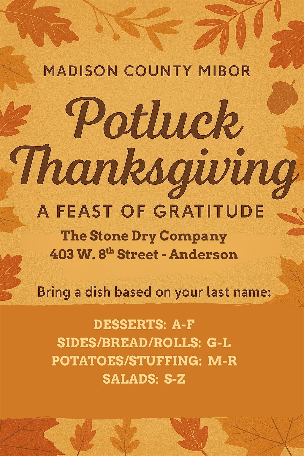 Madison County MIBOR Potluck Thanksgiving!