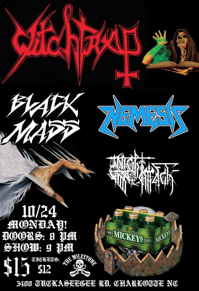WITCHTRAP, BLACK MASS, NEMESIS & NIGHT ATTACK at The Milestone on Monday October 24th 2022
