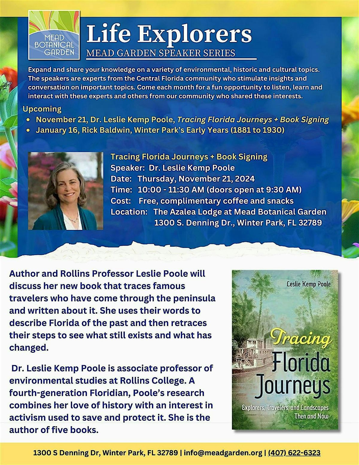 Life Explorers Speaker Series: "Tracing Florida Journeys\u201d + Book Signing