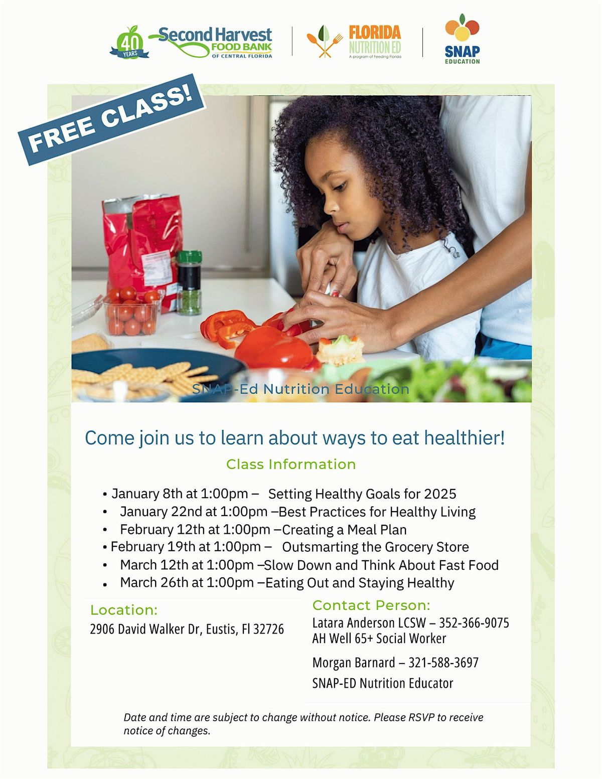 SNAP-Ed Nutrition Education FREE CLASS