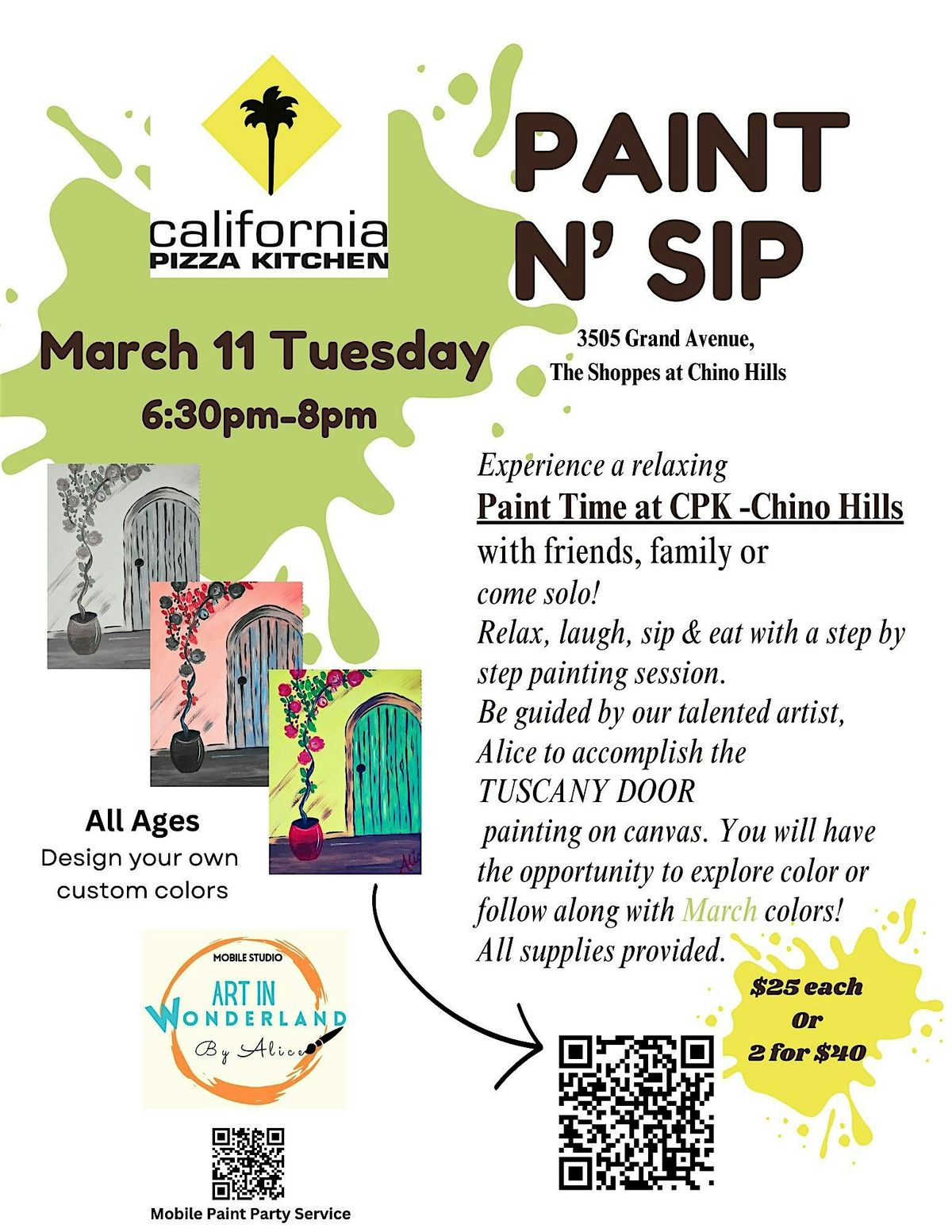 Paint n Sip at California Pizza Kitchen Chino Hills