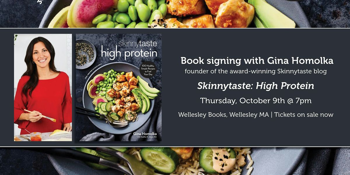 Gina Homolka signing for "Skinnytaste High Protein"