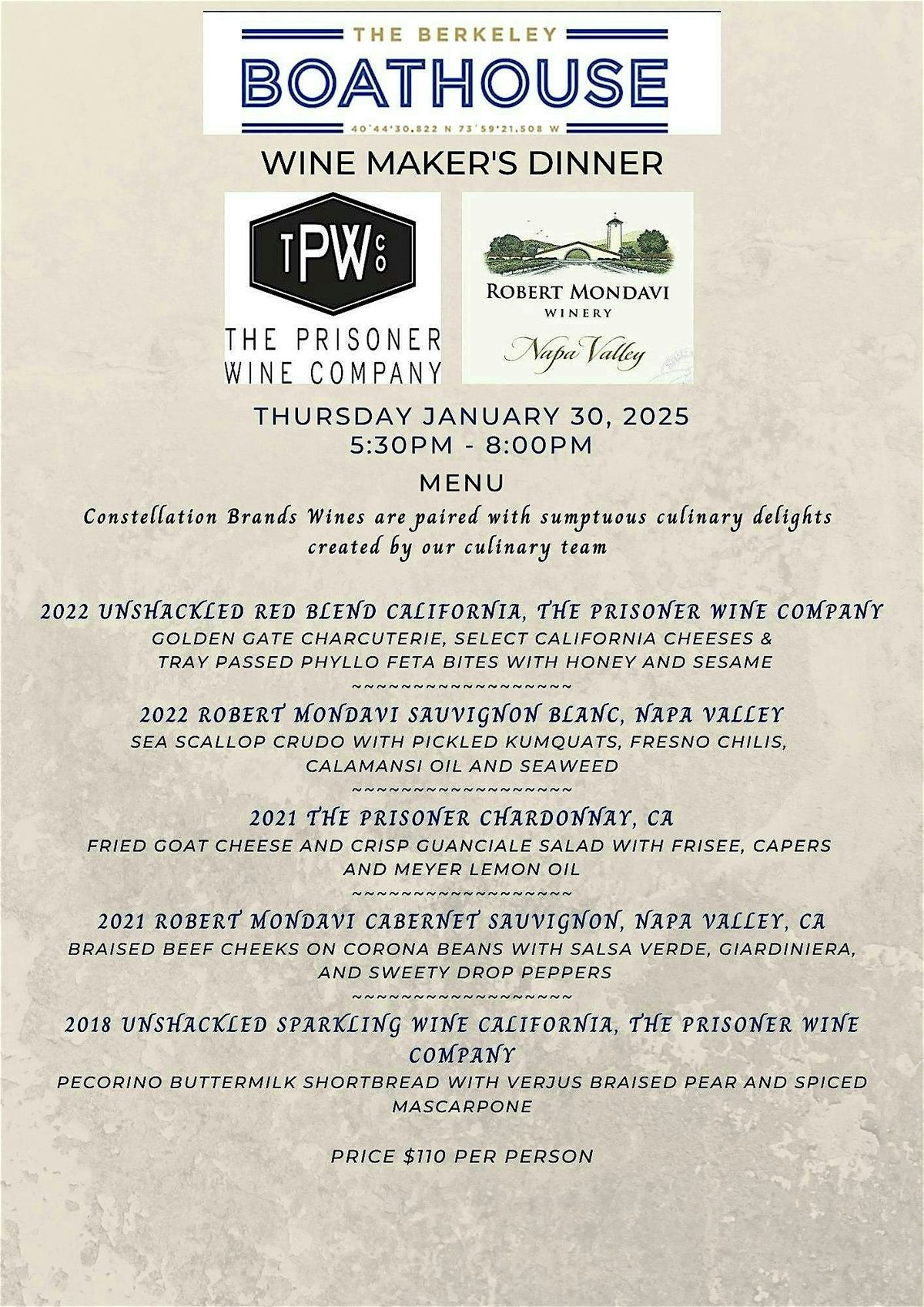 Exclusive Five-Course Wine Pairing Dinner