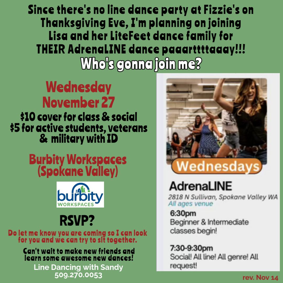 Thanksgiving Eve Line Dance Party with AdrenaLINE at Burbity!