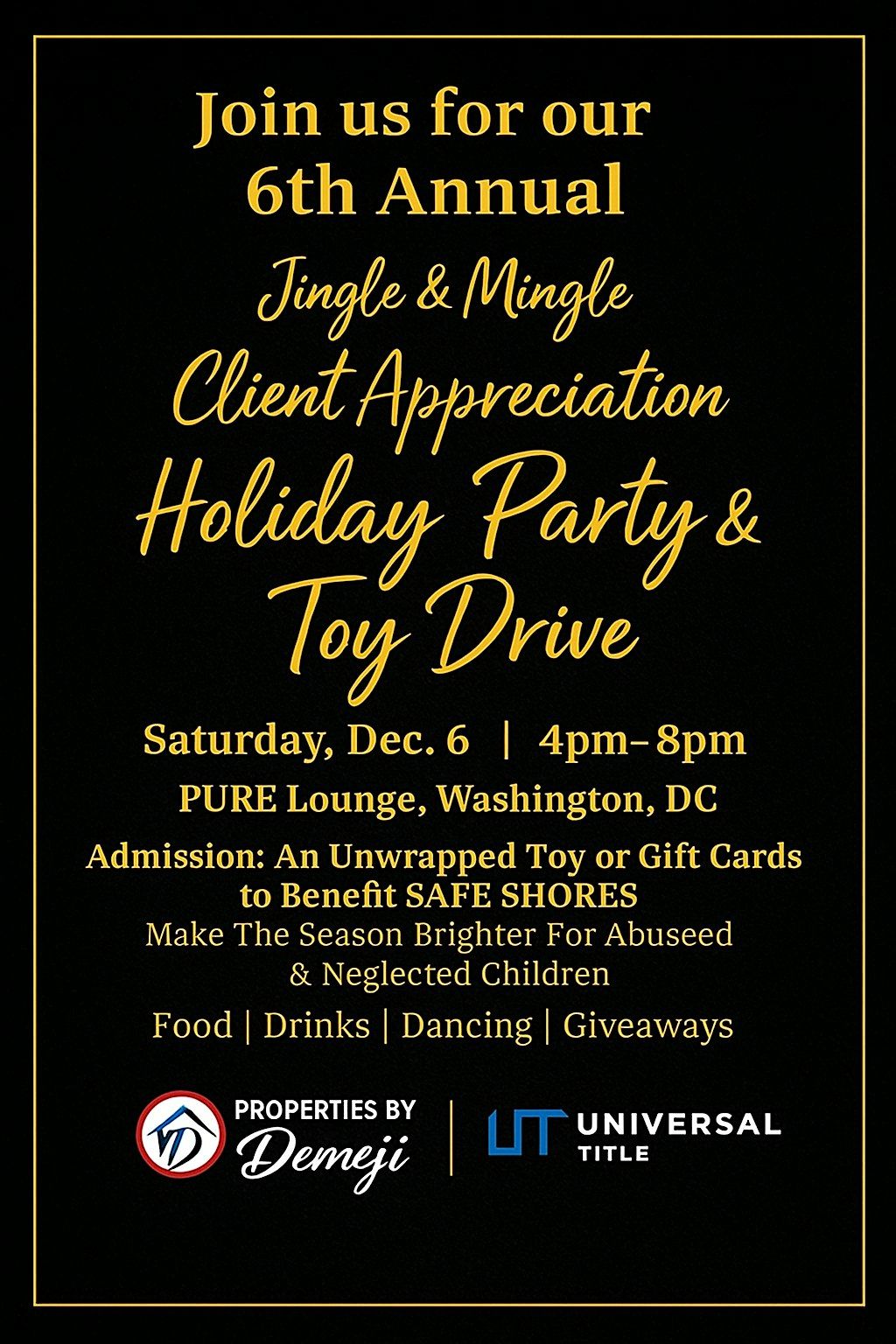 JOIN US FOR OUR 6TH ANNUAL JINGLE & MINGLE - A HOLIDAY PARTY & TOY DRIVE