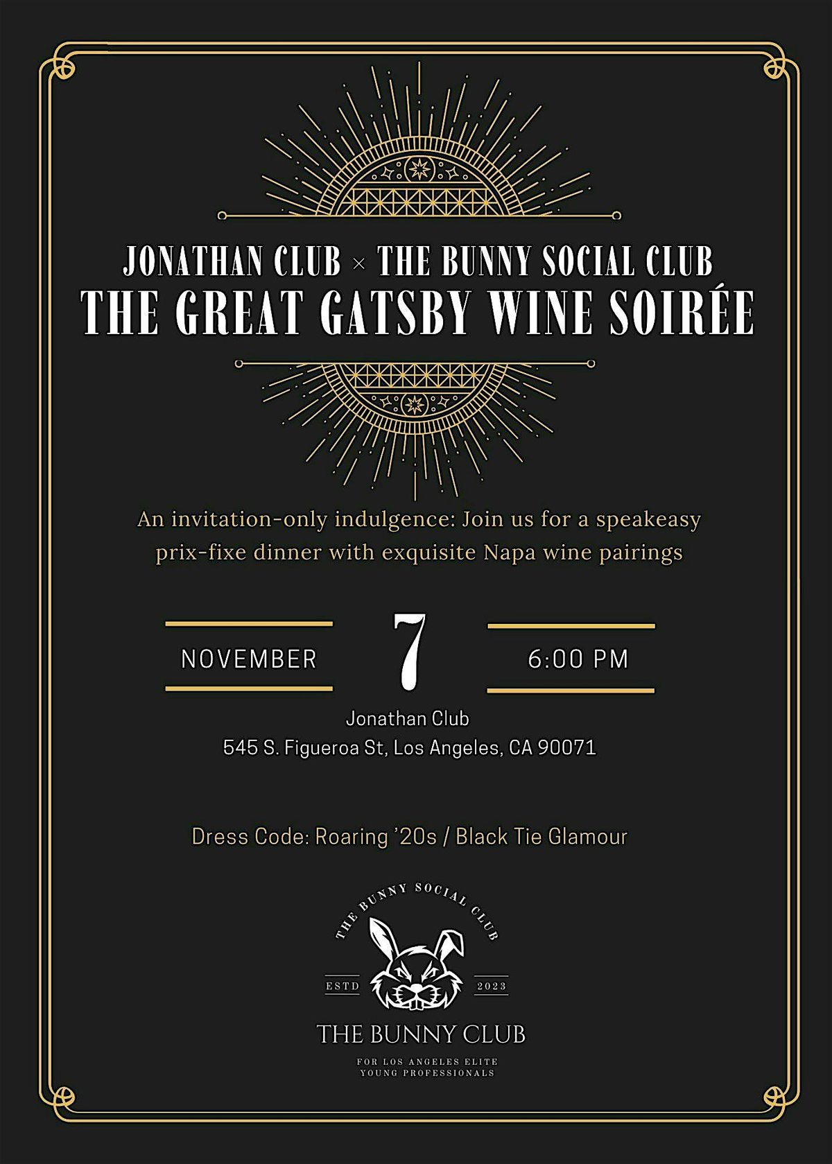 The Great Gatsby Wine Soiree - Jonathan Club x The Bunny Social Club