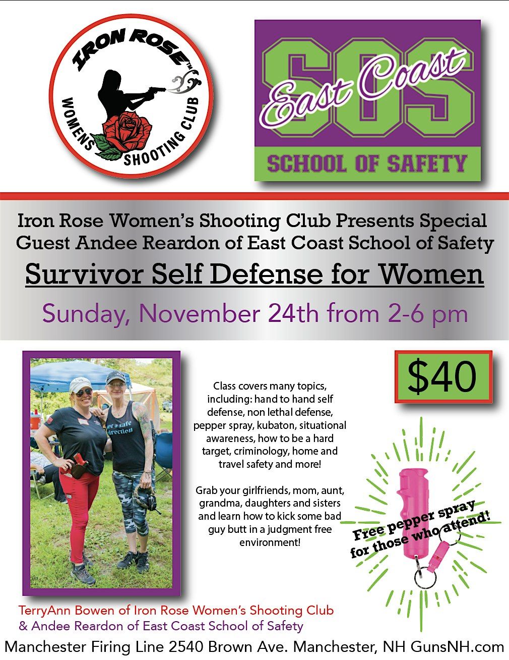 Iron Rose Women's Shooting Club EVENT- Survivor Self Defense for Women\/Special Guest Andee Reardon