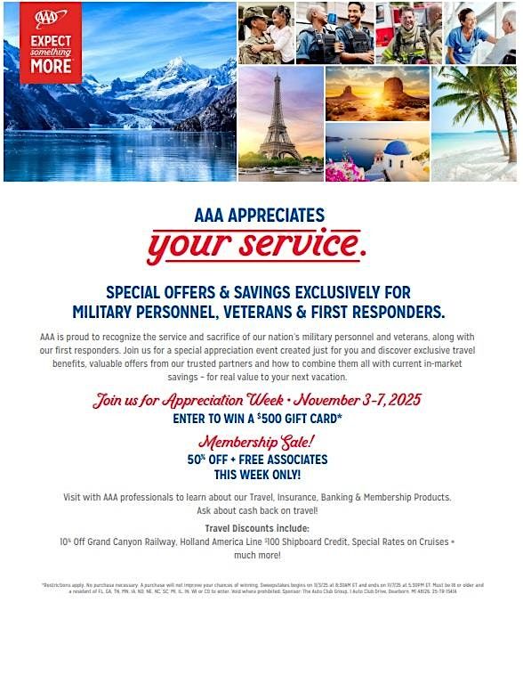 Military, Veterans and First Responders Appreciation Week November 3-7