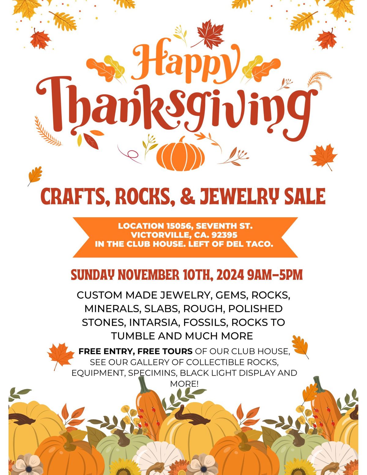 Thanksgiving Holiday Craft, Rock, & Mineral Sale