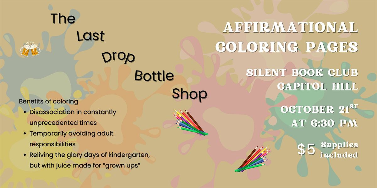 Affirmational Coloring Pages with Silent Book Club Capitol Hill
