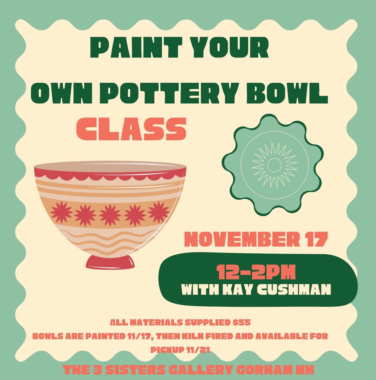 Paint your own pottery BOWL with Kay Cushman