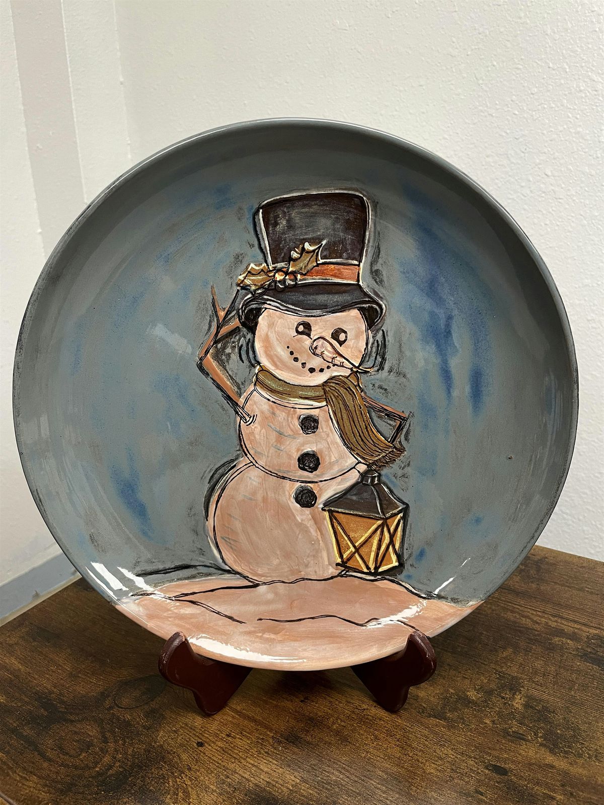 Snowman Holiday Platter Pottery Painting Workshop