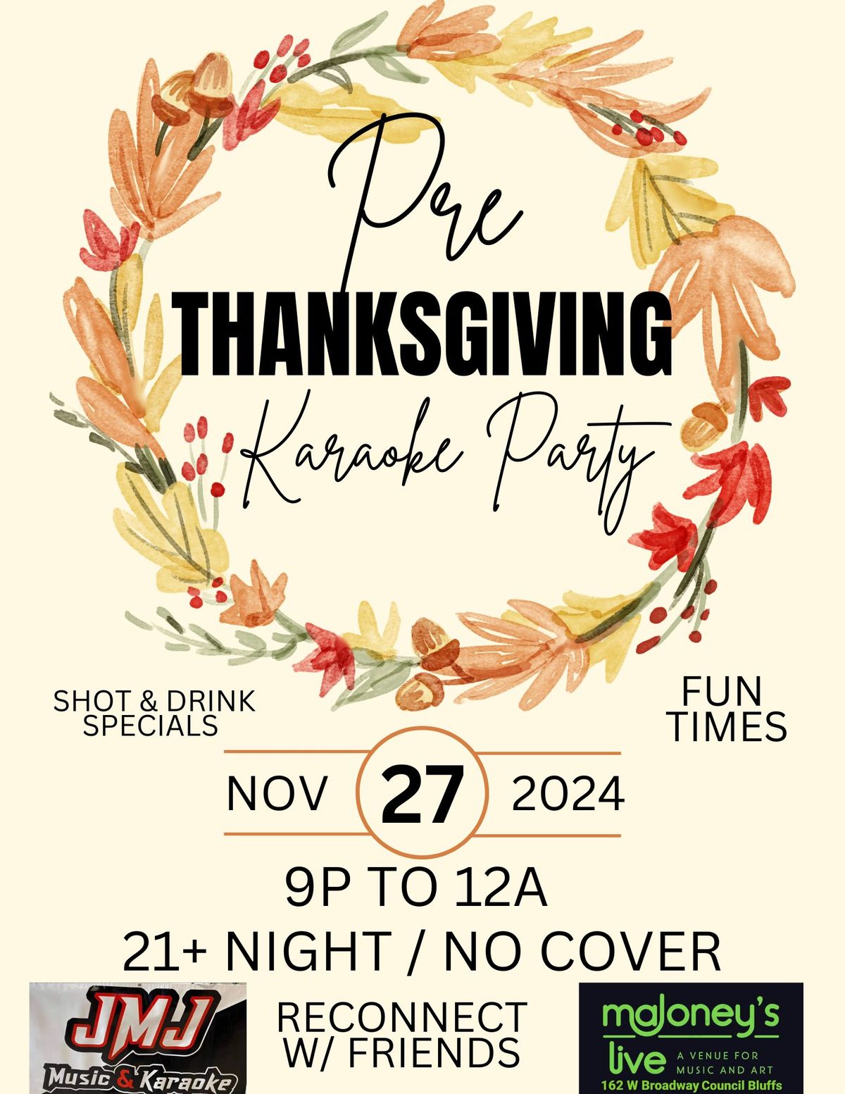 Pre Thanksgiving Karaoke Party w\/ JMJ Music!