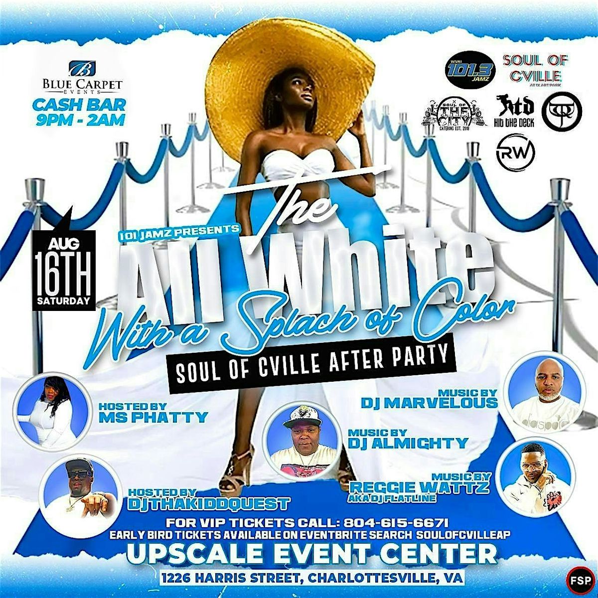 The soul of c'ville All white\/Splash of Color Blue carpet Affair