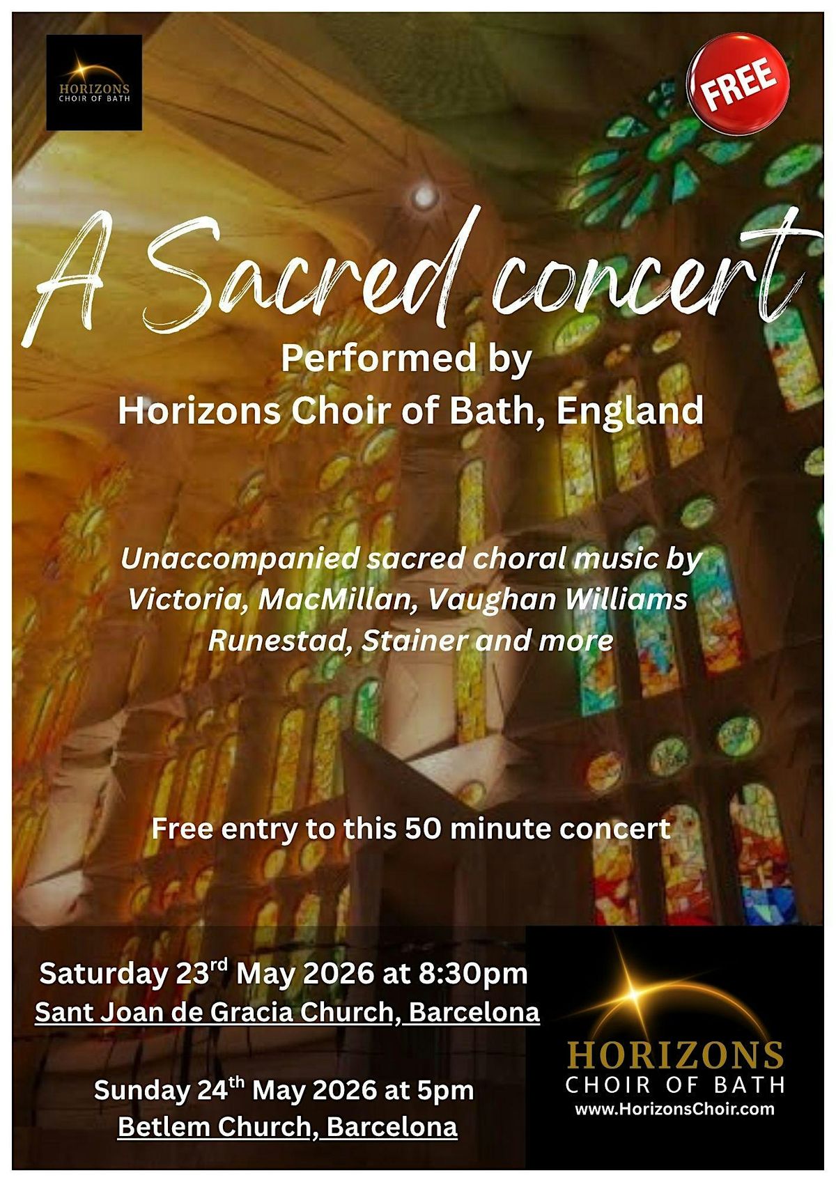 A Sacred Concert performed by Horizons Choir of Bath, England