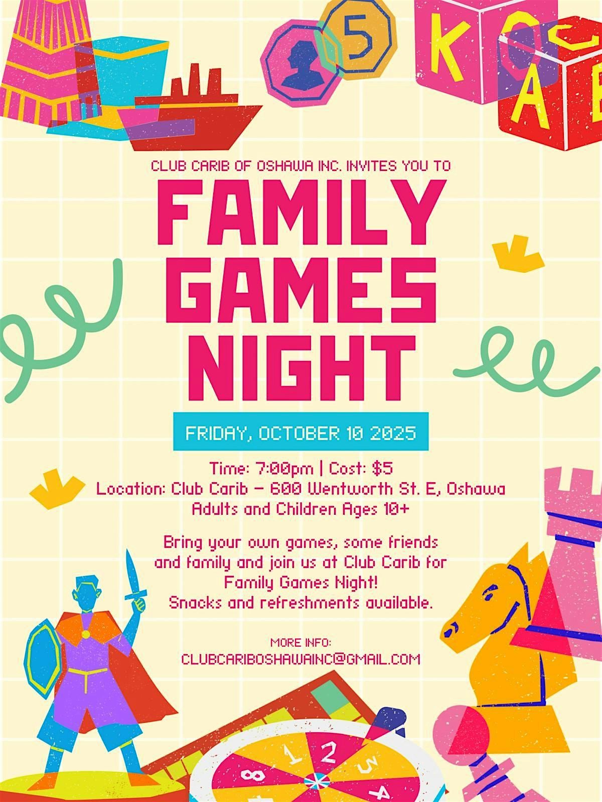 Club Carib of Oshawa Inc.  ~ Family Games Night