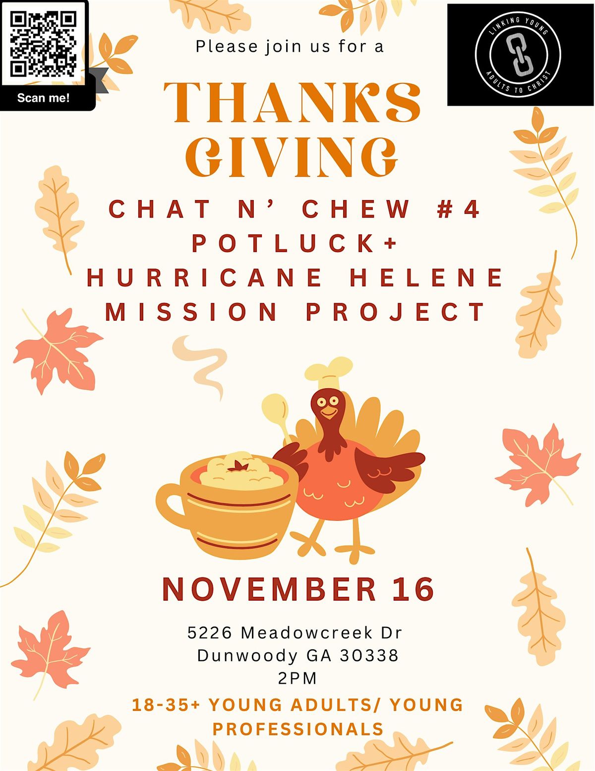 Chat n Chew #4- Thanksgiving Potluck + Hurricane Helene Mission Project