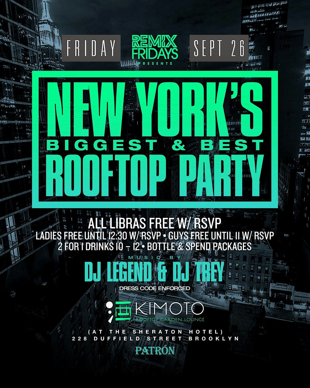 NYC\u2019s Biggest & Best Rooftop Party @ Kimoto Rooftop \u2022 2-for-1 drinks! FREE!