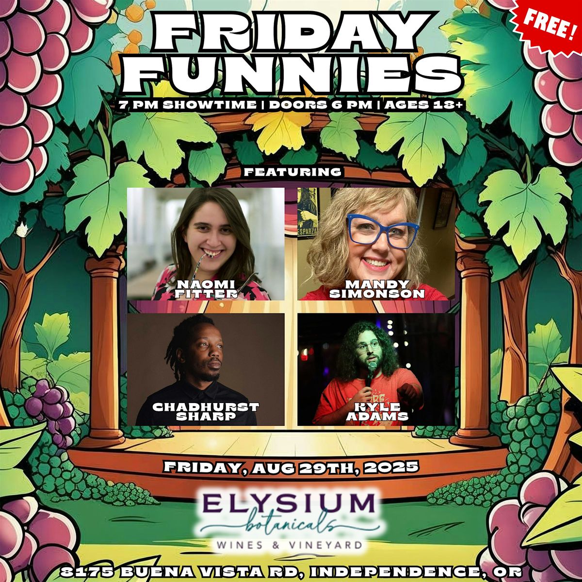 Friday Funnies: A Comedy Show @ Elysium Botanicals Wines & Vineyard